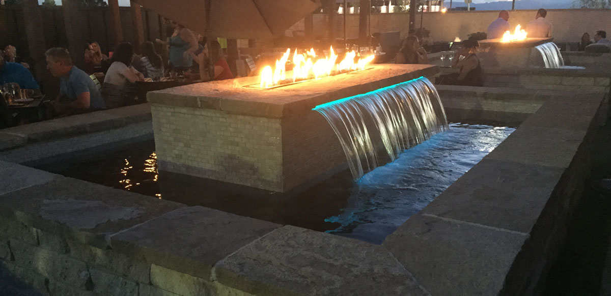 water feature with fire